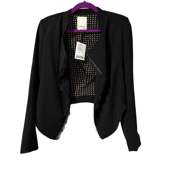 Elevenses Anthropologie Dimmet Drape Topper Jacket Lace Trim Black Blazer S NWT - Picture 1 of 11